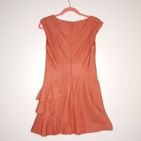 Nanette Lepore Orange Leather Ruffle Dress Size 4 - Picture 6 of 7
